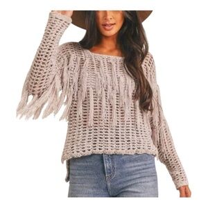 Sage Fringe Knit Sweater - Cream